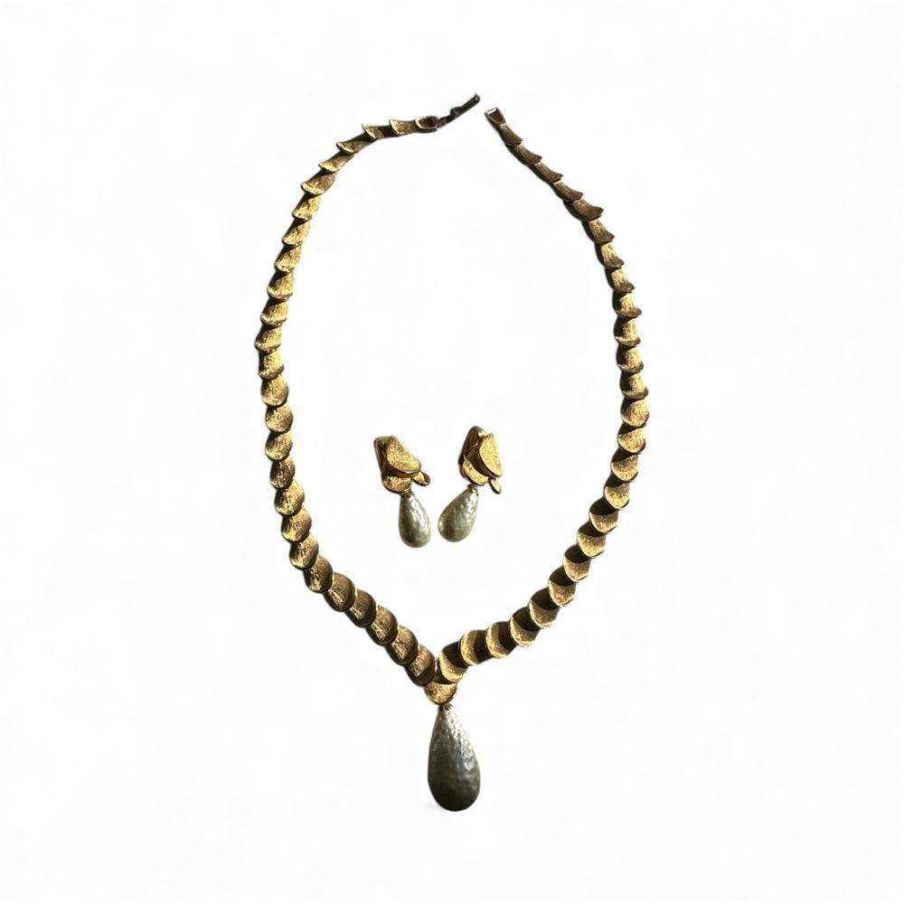 Vintage Kramer Ornamex Textured Gold Tone demiparure Necklace and Earrings Sets